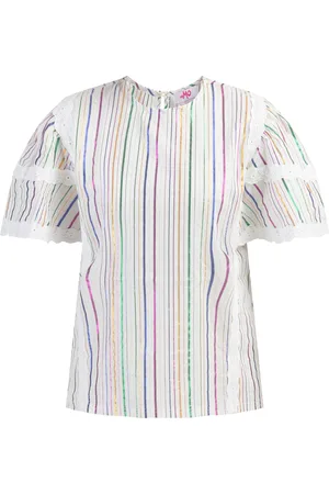myMo Blouse met metallic strepen Dames Witte veelkleurige strepen