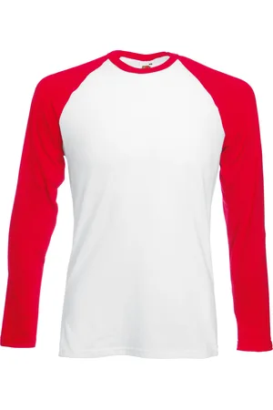 Fruit Of The Loom Heren baseballshirt met lange mouwen (Wit/Rood)