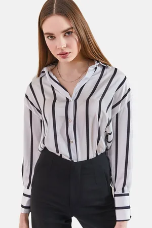 Bianco Lucci Herita Satin Shirt met Opgerolde Mouwen en Strepen voor Vrouwen