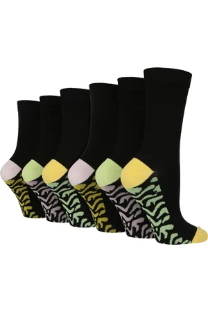 Wild Feet 6 Paar Multipack Dames Bamboe Sokken | Dress Sokken met Voetpatroon - Zebra Grn