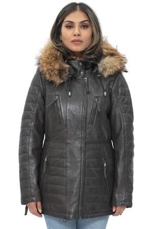 Infinity Dames gewatteerde leren parka jas-Curitiba
