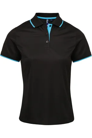 Premier Dames/dames Contrast Coolchecker Poloshirt (Zwart/Turkoois)