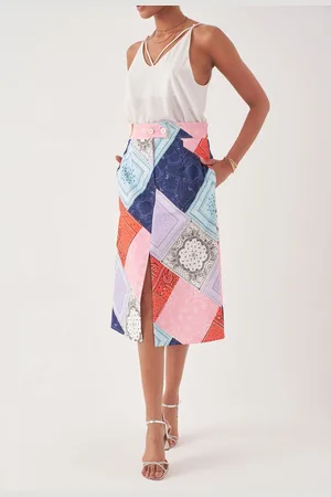 Bianco Lucci Patchwork Patroon Jurk met Split aan de Voorkant