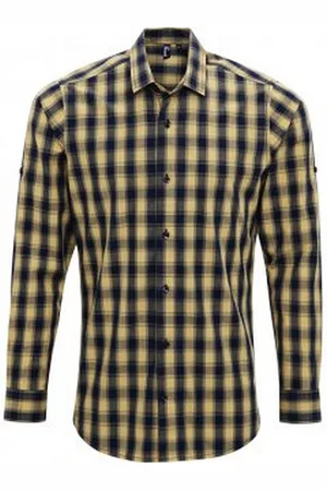 Premier Heren Mulligan Check shirt met lange mouwen (Kameel/Zwaar)