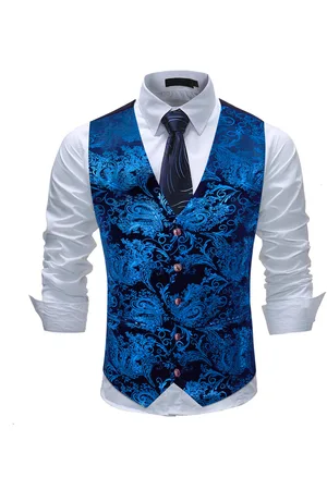 Allthemen Slim-fit gilet met print, enkele rij knopen, blauw