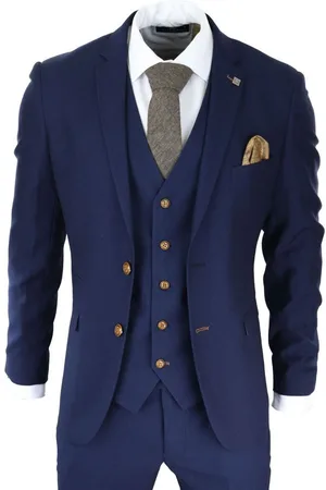 PAUL ANDREW Heren 3-delig marineblauw Birdseye klassiek pak