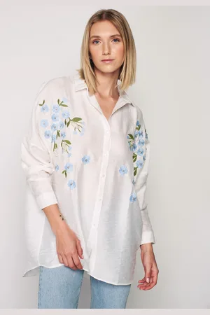 HERITA Oversized Shirt met Geborduurde Bloemen Motieven voor Vrouwen