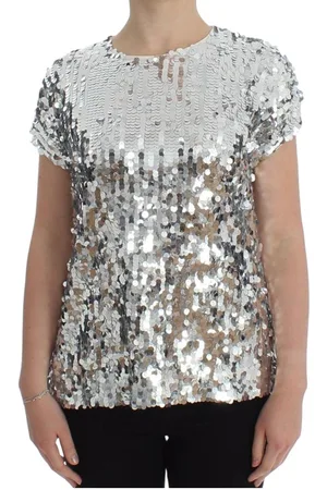 Dolce & Gabbana Pailletten Crewneck Blouse T-shirt - Wit Met
