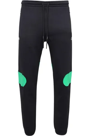 OFF-WHITE Gebroken witte groene Diag Outline Design zwarte joggingbroek met manchetten