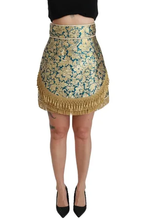 Dolce & Gabbana Blauwe Jacquard Kwastjesrok Met Hoge Taille