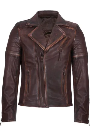 Infinity Slim-fit leren bikerjack in Brando-stijl met gekruiste rits