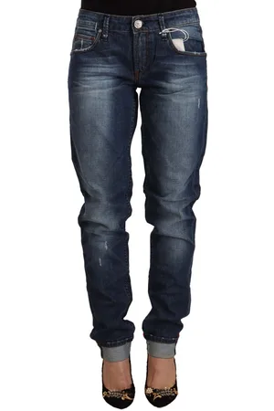 ACHT Gewassen Slim Fit Denim Jeans Met Gevouwen Zoom