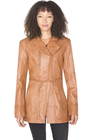 Infinity Dames leren lange bikerjack-muscat
