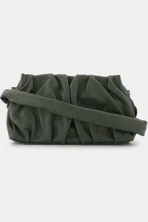 Elleme Groen leren vage tas met wit stiksel