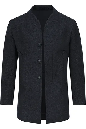 Allthemen Heren winter dik casual warm effen kleur opstaande kraag lange wollen jas