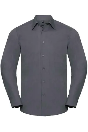 Russell Athletic Russell Collection Heren Poplin Getailleerd Overhemd met Lange Mouwen (Konvooi Grijs)