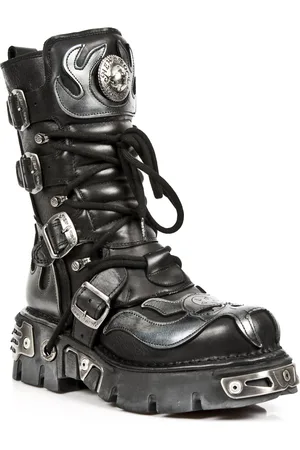 New Rock Flame geaccentueerde /zilver lederen bikerlaarzen - 107-S2