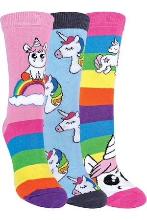 Sock Snob Set van 3 sokken met regenboogeenhoorns voor meisjes - Regenboog