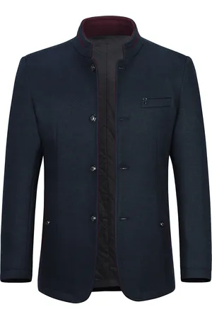 Allthemen Heren korte slim fit jas met opstaande kraag Business Casual wollen overjas