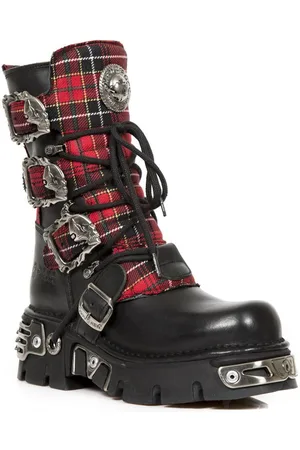 New Rock Tartan lederen gotische laarzen-391T-S1
