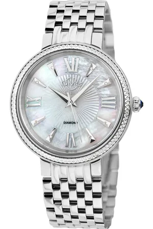 Gevril GV2 dames Padova edelsteen Zwitserse quartz diamanten witte wijzerplaat, bruine bloemen lederen band