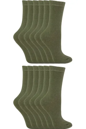 Sock Snob 12 paar katoenen effen kleurrijke casual kindersokken - Khaki