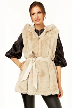 Gini London Gilet van lang bont met verticale rits