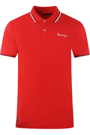 Aquascutum Twin Tipped Collar Brand Logo Red Polo Shirt