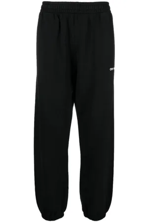 OFF-WHITE Gebroken witte Caravag Diag Design slanke zwarte joggingbroek met manchetten