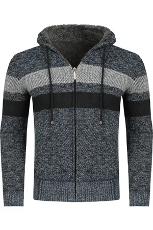 Allthemen Heren Winter Transitie Cardigan met Capuchon Gevoerde Grof Gebreide Capuchon Warme Jas