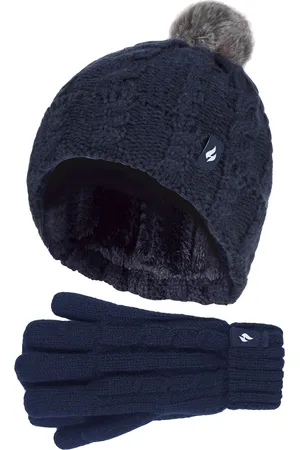 Heat Holders Meisjes Cable Bobble Muts En Handschoenen Set - Marine