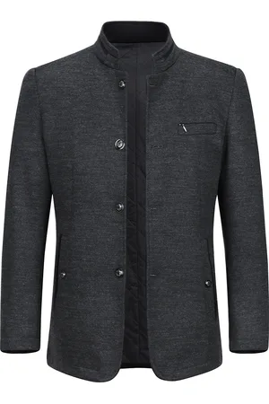 Allthemen Heren korte slim fit jas met opstaande kraag Business Casual wollen overjas
