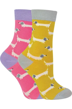 Miss Sparrow Set van 2 sokken met dierenprint voor meisjes | | Casual grappig patroon crew bamboe sokken | Grappige nieuwe sokken voor kinderen - Worsthonden