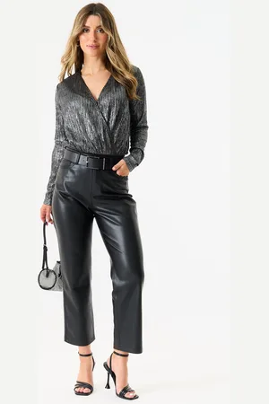 Gini London Gold Metallic Plisse Wrap Front Bodysuit