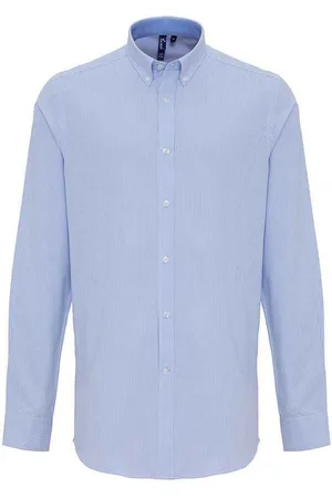 Premier Heren Gestreept Oxford Overhemd Met Lange Mouwen (Wit/Oxford Blauw)