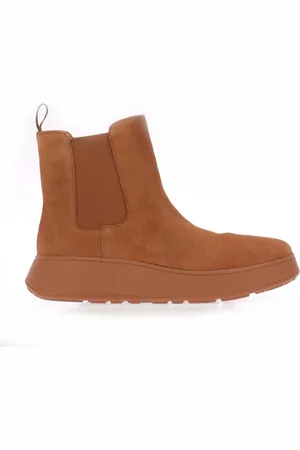 FitFlop Dames Fit Flop F-Mode Suede Flatform Chelsea Boots in Tan