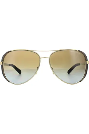 Michael Kors Aviator Womens Gold Dark Chocolate Brown Gradiënt Polariseerde zonnebril