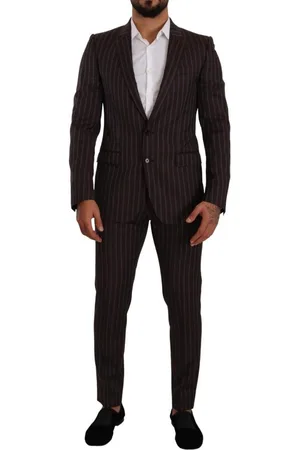 Dolce & Gabbana Kastanjebruin Gestreept Slim Fit 2-delig Pak