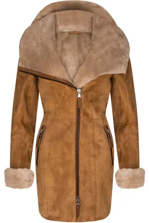 Infinity Dames merino schapenvacht jas met capuchon-antiek