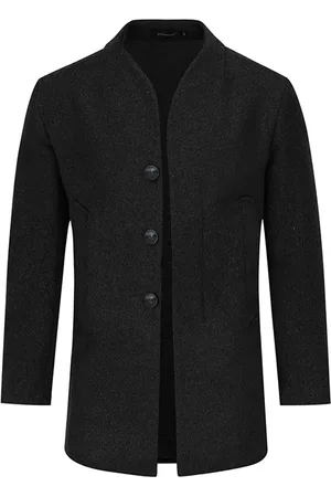 Allthemen Heren winter dik casual warm effen kleur opstaande kraag lange wollen jas