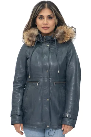 Infinity Dames lederen parka jas met capuchon-Putian