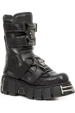 New Rock Punk halfhoge zwarte leren laarzen-M-422-S1