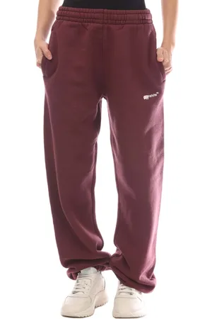 OFF-WHITE Dames Off White Spray Helvetica Sweatpants met manchet in Bourgondi�