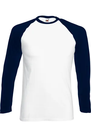 Fruit Of The Loom Heren baseballshirt met lange mouwen (Wit//Donker Marine)