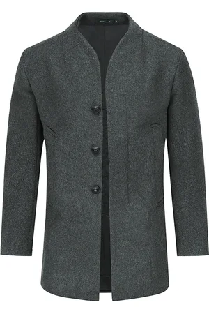 Allthemen Heren winter dik casual warm effen kleur opstaande kraag lange wollen jas
