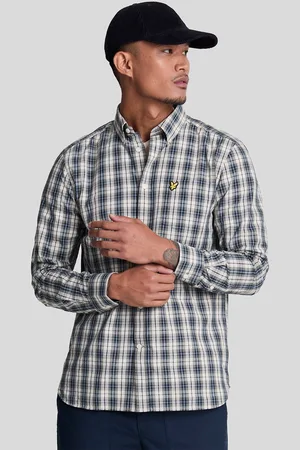 Lyle & Scott Gewassen geruit poplin Cove/donker marineblauw shirt met lange mouwen