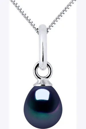 Diadema Hanger Zoetwater Pearl 5-6mm Black Pear 18K White Gold Geleverd met ketting