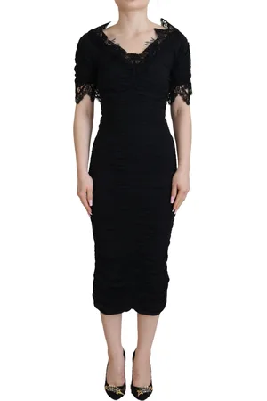 Dolce & Gabbana Prachtige Schede Midi Bodycon Kanten Zijden Jurk