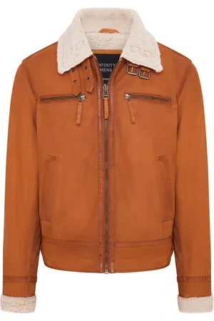 Infinity Heren Tan Real Sheep Suede Bomber Pilotenjack - Sandnes