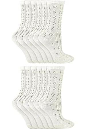 Sock Snob 12 Paar Multiverpakking Meisjes Pelerine Enkelsokken | Katoenen gebreide design witte schoolsokken